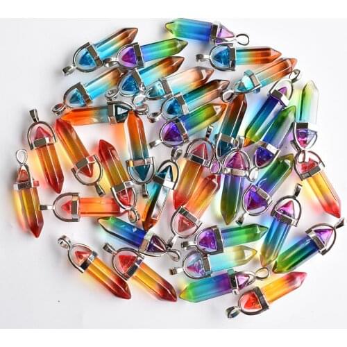 New Fashion glass colorfull pillar Point charm pendants for jewelry pendants making 24pcs/lot Wholesale free shipping