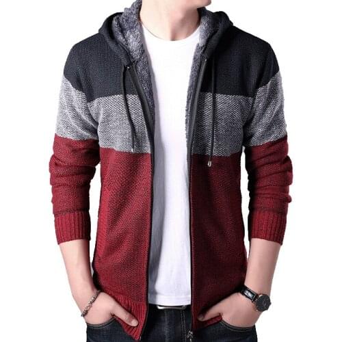 New Jackets Men 2020 Fashion Thick Warm Velvet Streetwear Trend Cardigan knitted Zipper Jacket Winter Hooded Casual Coat Mens