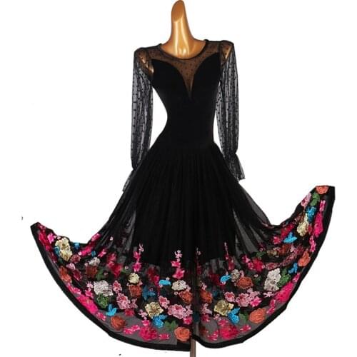 New Modern Ballroom Dance Dress For Women Adult Long Sleeve Elegant Professional Waltz Competition Performance Dresses DQL4584