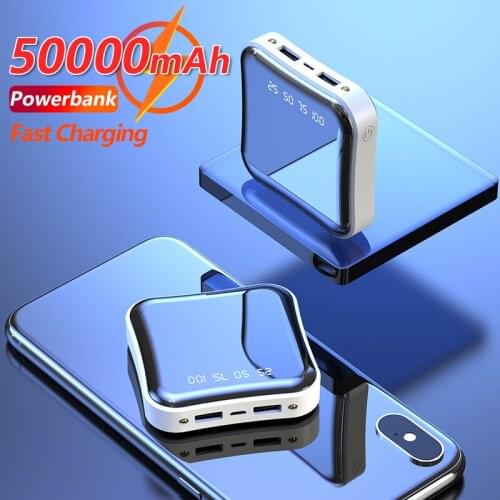 50000mAh Large Capacity Mini Mobile Power Bank with 2USB LED Display Fast Charger Portable Mobile Power for Samsung Xiaomi Phone