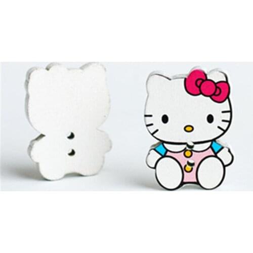 Cartoon Wooden Cat Buttons Printing 21*29mm Flatback Kids Cloth Decorative Kitty Animal Accessories For Needlework Scrapbooking
