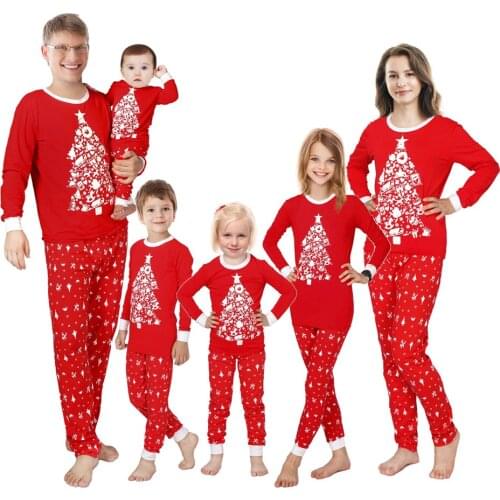 2021 New Year Family Christmas Pajamas Set Adult Kid Pyjama Merry Christmas Red Tree Cotton Long Sleeve Family Matching Outfits