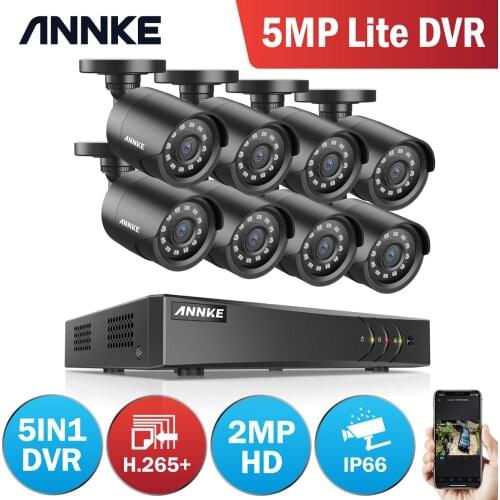 ANNKE 8CH 2MP HD Video Security System 5in1 5MP Lite H.265+ DVR With 8X TVI Smart IR Waterproof Outdoor CCTV Surveillance Camera