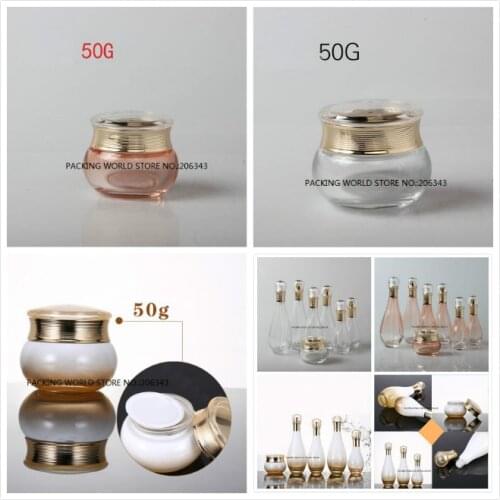 50G bowling shape glass cream jar for day night cream/eye cream/essence/moisturizer/gel /hair wax skin care cosmetic packing