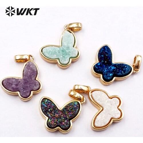 WT-P1325 Mini Lovely Butterflry Necklaces Pendants Colorful Elegant Natural Druzy Jewelry lovely charm butterfly pendant