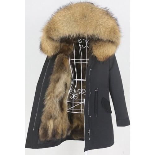 MENINA BONITA 2021 Real Fur Coat Winter Jacket Women Long Parka Waterproof Natural Raccoon Fur Collar Hood Warm Fox Fur Liner