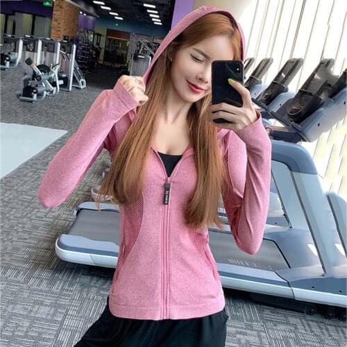 Women Zipper Long Sleeve HoodIes High Elastic Skinny Workout Yoga Shirts with Thumb Hole Breathable Fitness Sportswear Jacket
