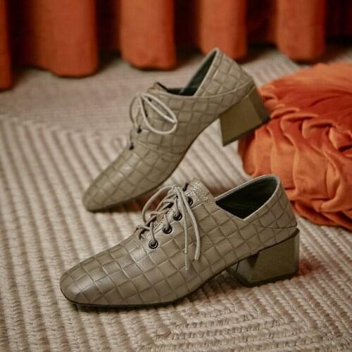 SKLFGXZY Woman Heels Oxford Shoes Genuine Leather Spring Lace-up Ladies Pumps High Heels Loafers Shoes Womens Casual Shoes