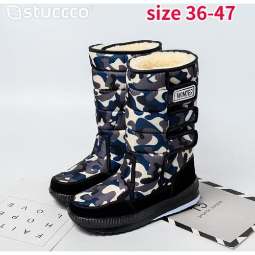 Winter Women Boots Camouflage Plus Size Platform Boots High-tube Waterproof Snow Boots Warm Cotton Shoes Thigh High Boots Unisex