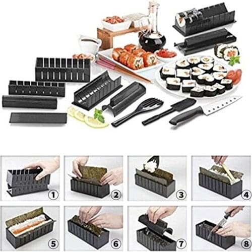 10Pcs/Set Kitchen DIY Sushi Maker Equipment Kit Japanese Rice Ball Cake Roll Mold Sushi Multifunctional Mould Making Sushi Tools