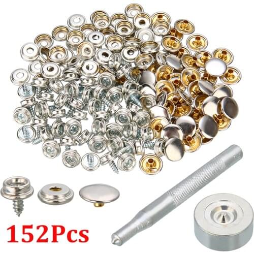 152pcs 10mm Screw Boat Marine Repair Canvas Fabric Snap Fastener Cover Button Socket Screw Stud Self-Tapping Support Accessories