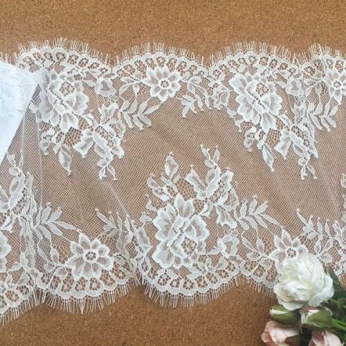 3meter / lot 24cm Wide Black White Lace Fabric trim Wedding Decoration Sewing Applique Eyelashes Lace Ribbon