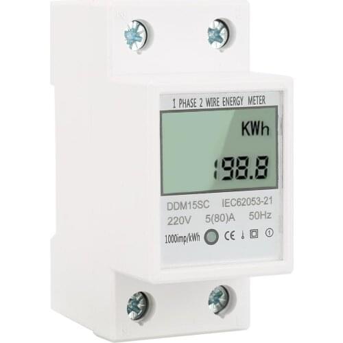 5-80A DDM15SC LCD Digital Display Single Phase DIN-Rail Electronic KWh Energy Meter