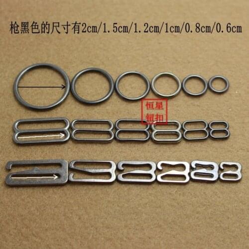 60sets Size 10mm/12mm/15mm/20mm Black nickle Color High Quality Metal Bra Adjuster Slider Hook And Ring