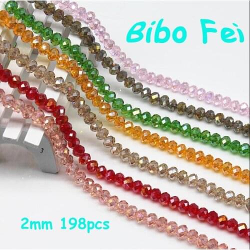 Free shipping multi color 2mm 198PCS Bicone crystal beads Cut Faceted Round Glass Beads,bracelet necklace Jewelry Making DIY