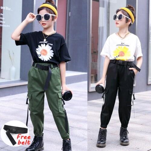 EACHIN Girls Cargo Pants Fashion Trend Kids Clothes Girls Loose Trousers Solid Streetwear Pants Children Solid Pocket Pants