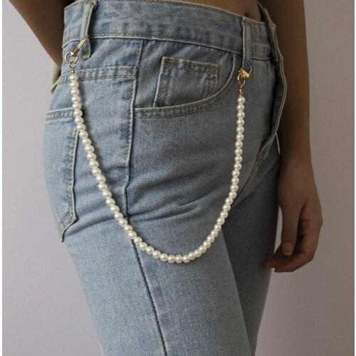 Fake Pearl Chain Fashion Vintage Creative Trousers Chain Belt Chain for Women Girls Trousers Keychain Jewelry Accessories