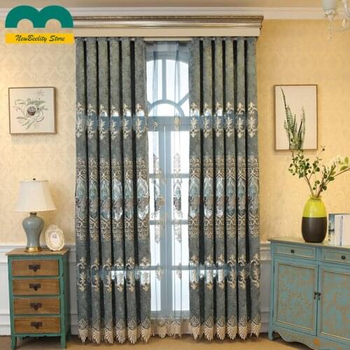 European Luxury Embroidered Curtains for Living Room Bedroom Window Blackout Voile Curtain Bay Drape Blinds Customized