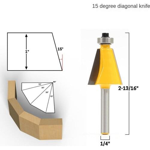 1Pc 1/4" Shank 1/2" Shank 15 Degree Chamfer Bevel Edging Router Bit Milling Cutter for Wood Woodworking Bits