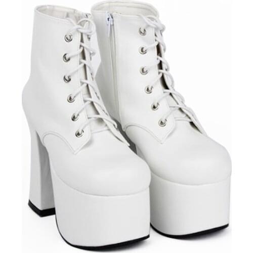 Princess sweet punk shoes The rough with the queen lolita punk boots classic boots lace up boots Super heel round head pu6011