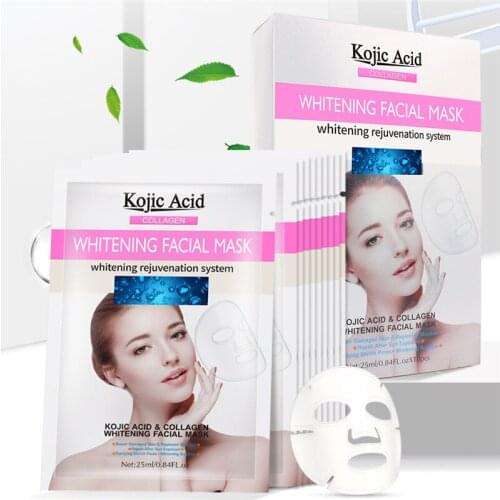 10PCS Kojic Acid Collagen Mask Moisturizing Brightening Skin Care Repair Masks Patch Anti Wrinkle Hydrating Korean Cosmetics
