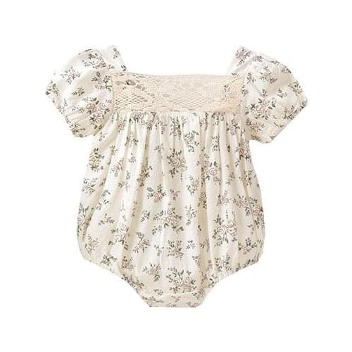Summer Baby One-piece Clothes Baby Girl Backless Small Floral Cotton Sweet Jumpsuit Short-sleeved Lace Collar Light Color Romper