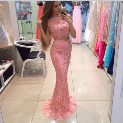 Fashion Two Piece Prom Dresses Long 2021 robe de bal Mermaid Lace Formal Evening Gowns Custom Made Imported Party Dress