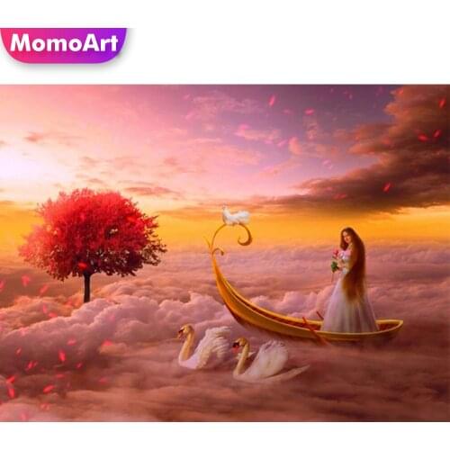 MomoArt Diamond Painting Full Square Drill Swan Cross Stitch Diamond Embroidery Animal Picture Rhinestone Woman Mosaic Kits