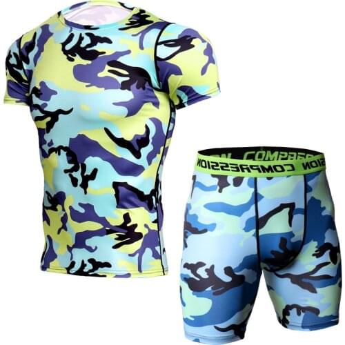 Mens Compression Sport Suits Quick Dry Running Sets Quick Dry Fit T Shirt Short Pants Gym Workout Tights Jogging Underwear Set