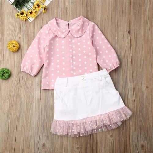 2020 New Cute Infant Kid Baby Girl Princess Clothes Long Sleeve Polka Dot Ruffle Tops Tutu Lace Skirts Outfits 1-6Y