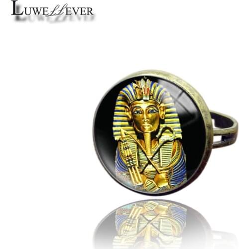 New 3532 Egyptian Pharaoh Fashion Adjustable Bronze Ring 30mm Round Glass Rings Charm Jewelry For Unisex Teenagers Gift
