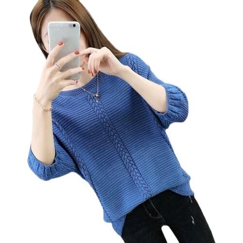 2021 New Spring Summer Hollow Three-quarter-sleeve Sweater Women Casual Top Thin knit Bottom Round Neck Pullover Sweaters Suéter