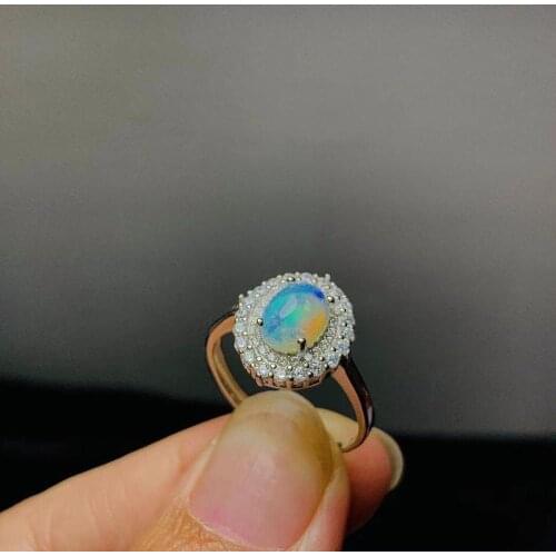 New Natural Opal Ring 925 Silver Womens Ring Elegant Luxury Style Main Stone Size 6x8mm