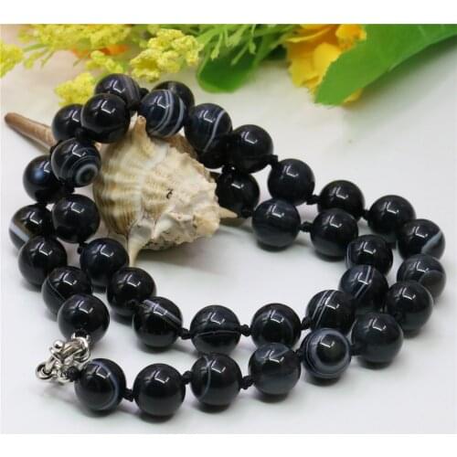 New Vintage Natural Stone Black Stripe Agates 8/10/12mm Round Beads Women Jewelry Necklace Chain Gift Lucky Stone 18inch Y775