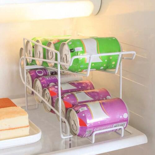 New Kitchen Refrigerator Fresh Drink Beer Cola Cans Storage Rack Solid Double-layer Finishing Shelf Beverage Cans Storage Rack