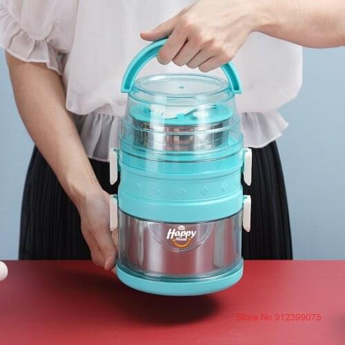 New Pink Stainless Steel Portable Lunch Box 3-layer Round Food Take Out Container Rvs Lunchbox With Spoon Office Bento Box Set