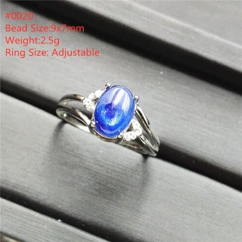 Natural Blue Kyanite Ring Healing Cat Eye Woman Female Cat Eye Party Jewelry 925 Sterling Silver Sterling Adjustable Ring AAAAA