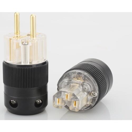 Pairs Hifi audio 24k Gold-Plated Schuko EU power Plug+IEC Female Connector power plug