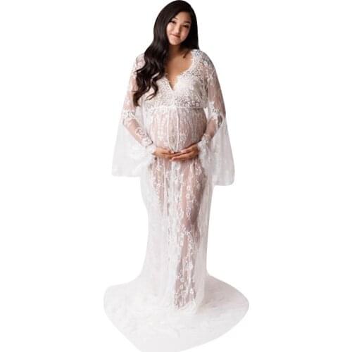 Pregnancy Dress Maternity Dresses For Photo Shoot Women Maternity Pregnants Photography Props Pagoda Long Sleeve Prom Gown Dress