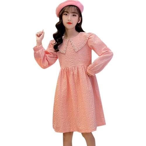 Girl Dresses Solid Color Girl Child Dress Casual Style Party Dress Child Spring Autumn Kids Costume 6 8 10 12 14