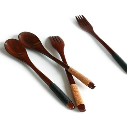 Portable Vintage Style Wood Tableware Wooden Cutlery Sets Travel Dinnerware Suit Environmental Dessert Set Kitchen Cocina