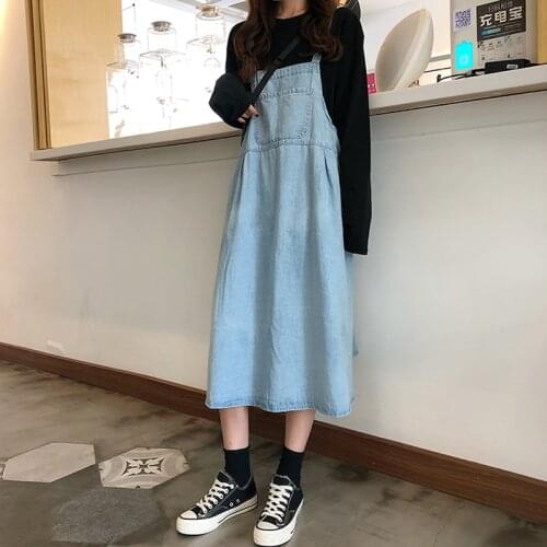 Korobov Korean Casual Denim Dress Preppy Style Mid Pockets Summer Dresses Fashion Vintage Vestidos Femme