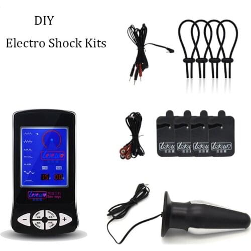 Adjustable Penis Rings Electro Shock Cock Rings With Big Butt / Anal Plug E-Stim Paste Body Massager,DIY Electric Themed Sex Toy