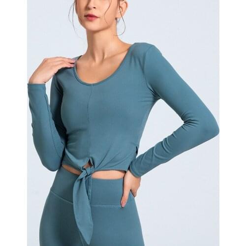 Yoga shirts Ballet Design Inspiration Long Sleeve Women T-shirt Tie Detail At Waist Loose Running T-shirt Gym Clothing Fitness T
