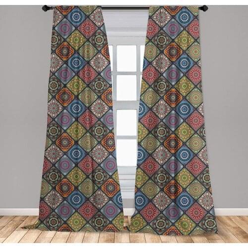 Mandala Curtains Checkered Rectangles Various Oriental Motifs Culture Window Treatments for Living Room Bedroom Decor