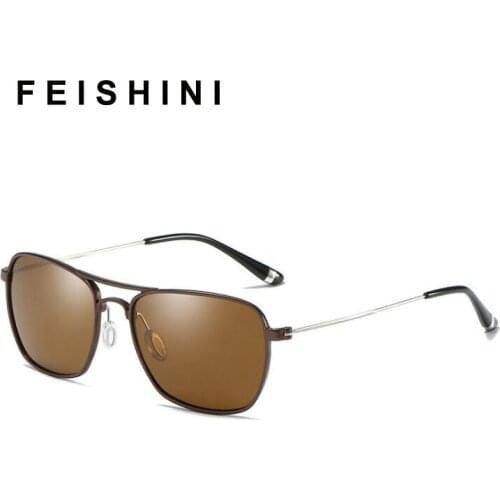 FEISHINI Aluminum Magnesium Brand Square Mens Sunglasses Polarized Lens Vintage 2021 Eyewear Accessories Sun Glasses For Men