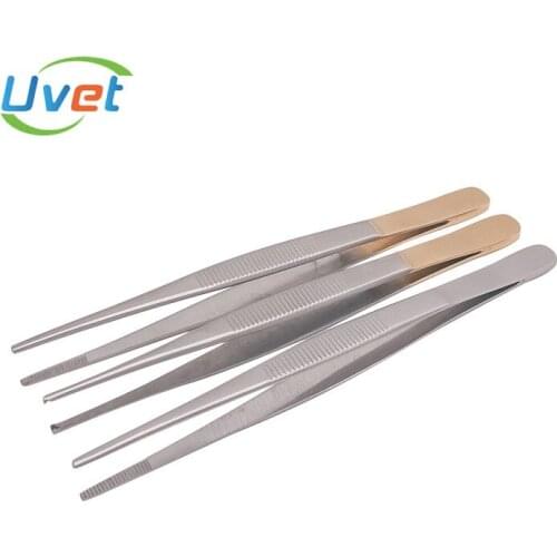 Uvet 14cm 10pcs Stainless steel medical tissue forceps with hook with tooth animal pet tweezers Vet pet medical surgery tools