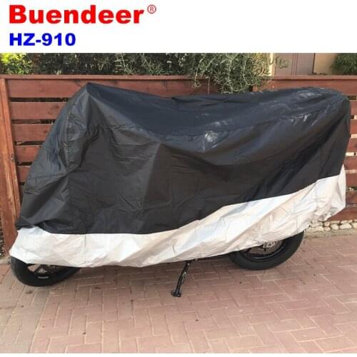 Buendeer HZ-910 Black+Silver Motorcycle Cover Waterproof Outdoor Dust Protection Scooter Cover For Honda Kawasaki Suzuki