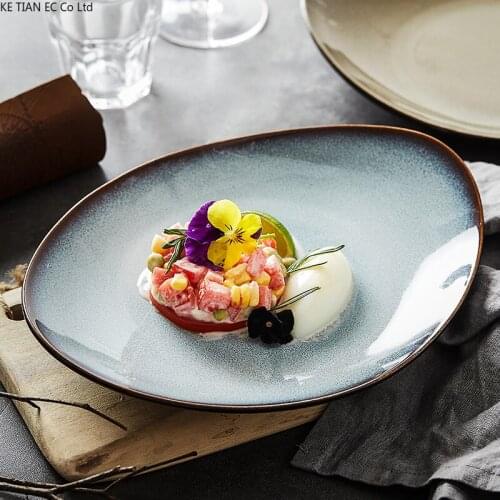 Japanese Ceramic Western Steak Plate Irregular Shaped Tableware Kitchen Main Dish Dessert Fruit Plate Hotel Restaurant Tableware