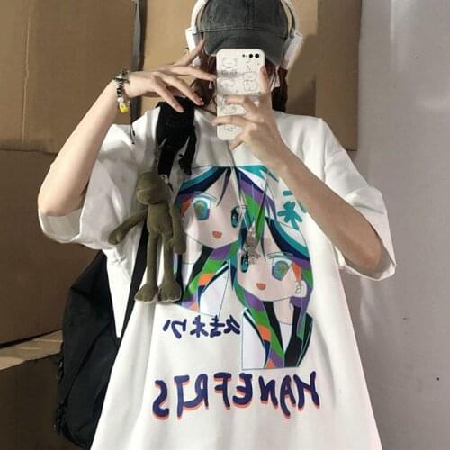 Women T Shirt Harajuku Anime Print Fashion Graphic Oversized T Shirts Women 2021 Female Clothes Summer Loose T-shirts Tops Tee